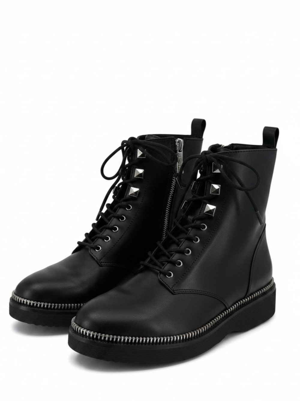 Michael Kors Haskell Black Leather Moto Combat Side Zipper Lace Up Boots 9M NWOB